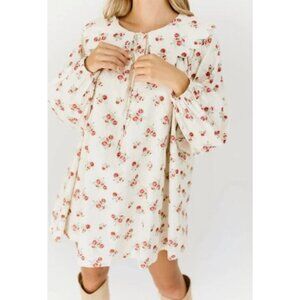 Zoco Eloise Floral Cream Swing Dress Small Collared Puff‑Sleeve Cottagecore
